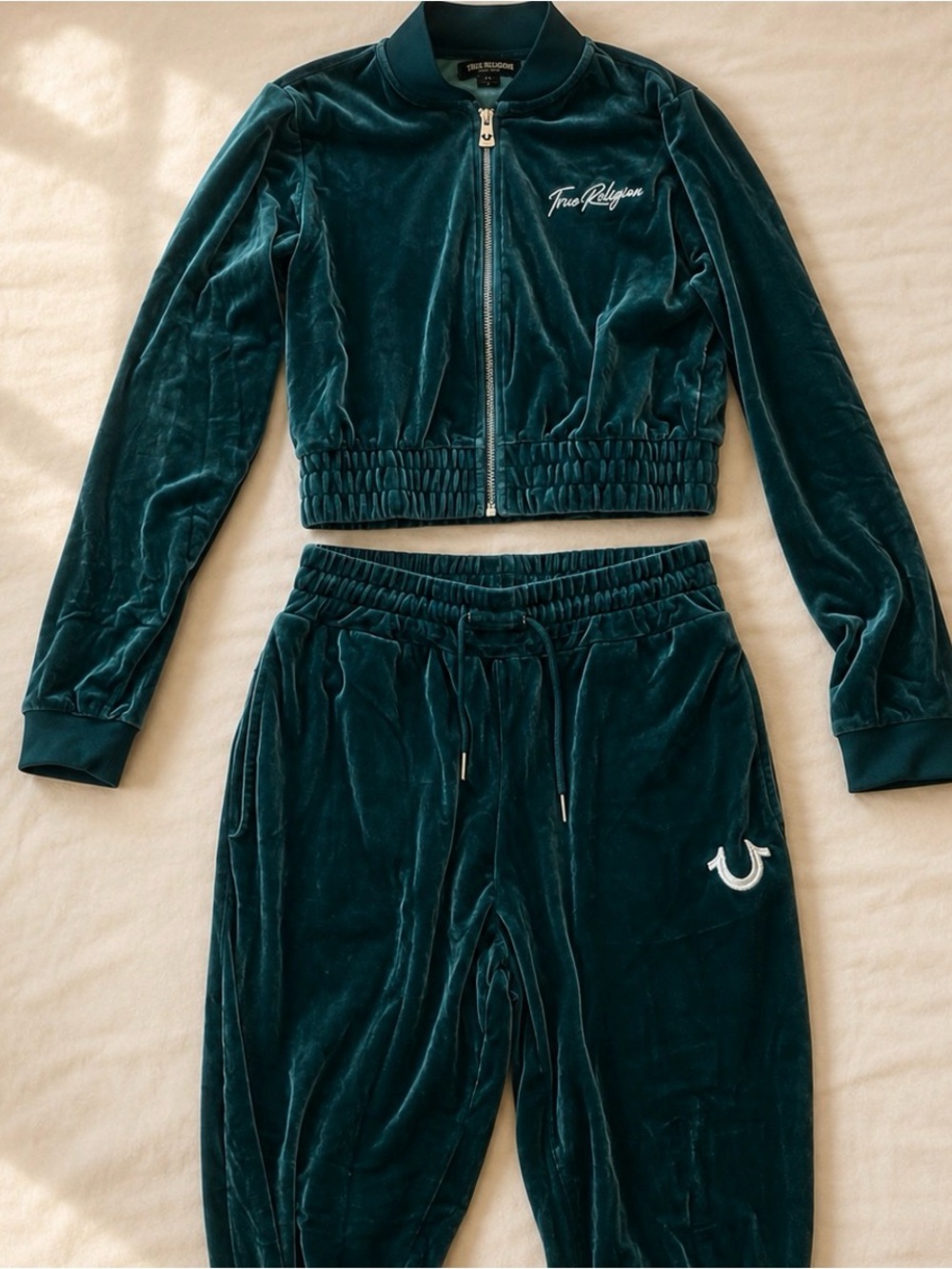 True Religion Kids Velvet Jogger Set in Deep Teal